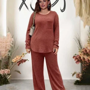 2 Piece Sets Woman Outfit Long Sleeve Ribbed Top and Trouser Casual Knitted Sets Clothing Female Plus Size New in Matching Sets - AliExpress 200000345