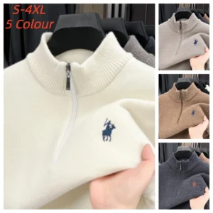2026 New Mink Fleece Thick Sweater Men's Half Zipper Paul Knitted Base Sweater Men's Half High Neck Trendy -  200000343