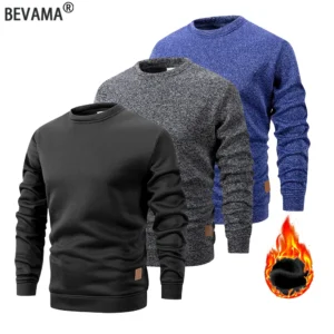 Men's Warm Crew Neck Sweatshirt Fleece Lined Thermal Pullover Autumn Winter Fashion Casual Sweater Loose Knit Long Sleeve Hoodie -  200000343