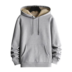 EU Size Thick Warm Fleece Lined Autumn Winter Outwear Solid Casual with Pockets Sports Pullover Hoodie Long-Sleeve Jacket -  200000343