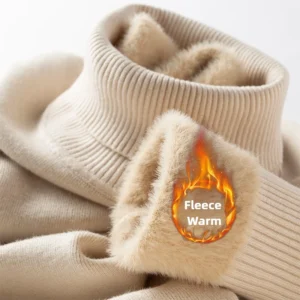 Men‘s Thermal Fleece High-neck Sweater Winter Turn-down Collar Fleece-lined Knitted Pullover Casual Keep Warm Thick Bottom Tops -  200000343