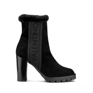 Best Product- Comfortbale and Stylish Suede Heeled Ankle Boots with Faux Fur and Valentino Band